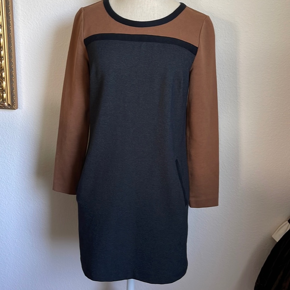 Boden petite two tone colorblock tunic dress long sleeve with pockets